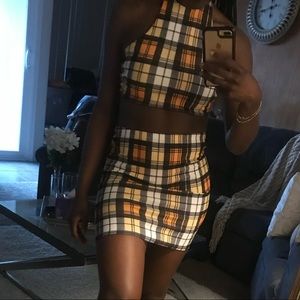 Two piece plaid “get a clue” set